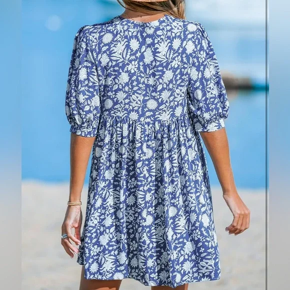 CUPSHE Floral Blue and White Dress - Picture 3 of 6